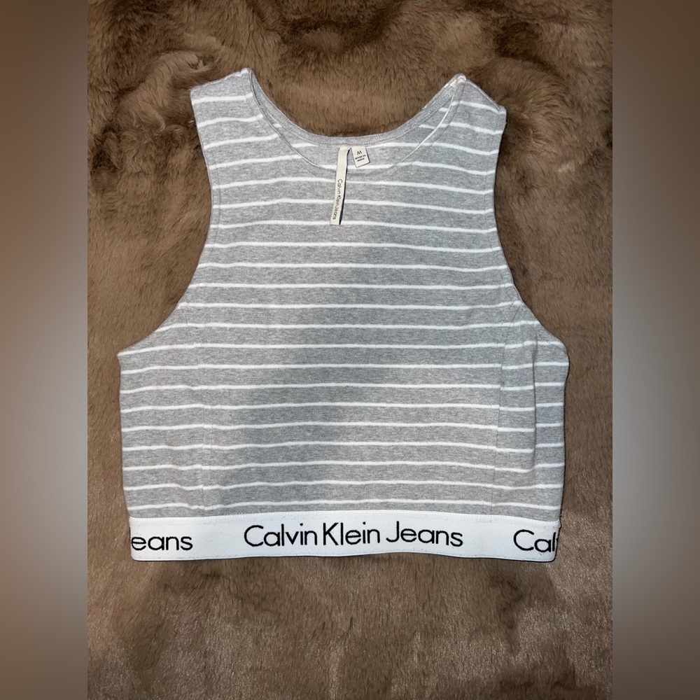 Calvin Klein Striped Crop Top Tank Top Medium